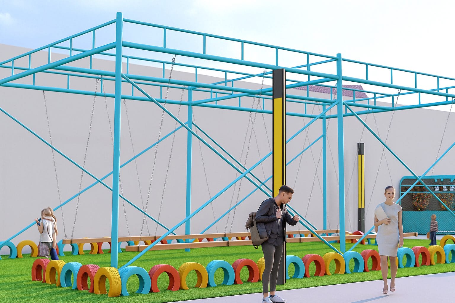 Rope and swing playground structure