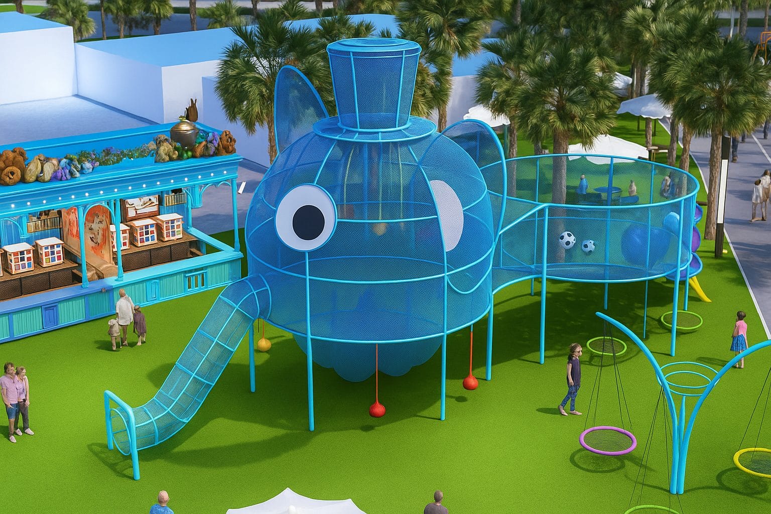 Elephant themed climbing and slide structure