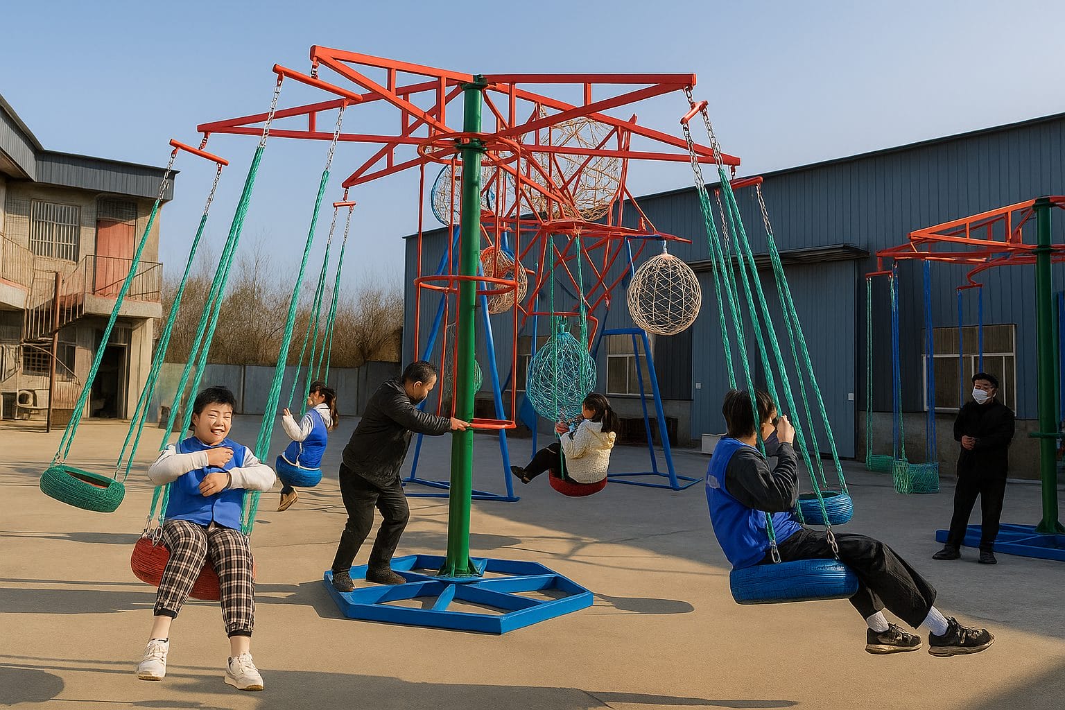 Colourful spinning flying chair ride