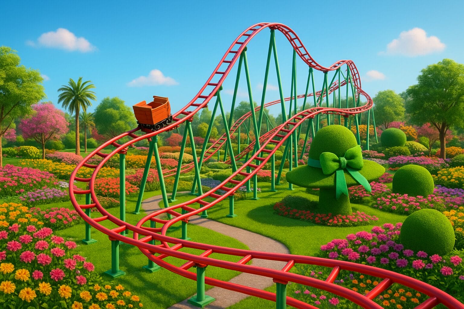 Family friendly roller coaster in flower garden